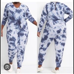 Livi Active Tie-Dye Jumpsuit - Blue and White